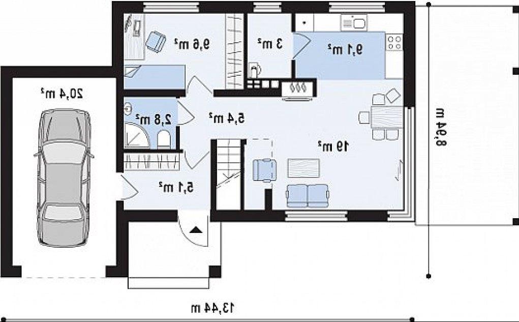 Первый этаж 54,9 / 75,3 м² дома Zx63 s