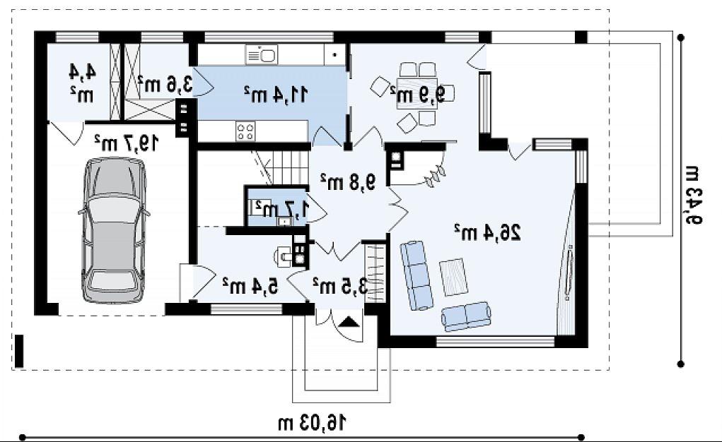 Первый этаж 95,9 м² дома Zx8