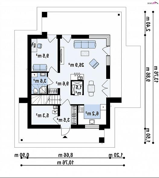 Первый этаж 65,0 м² дома Zx92