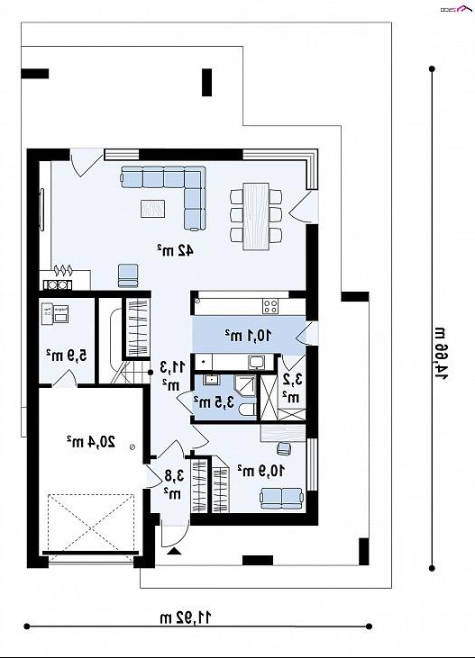 Первый этаж 110,0 м² дома Zx93