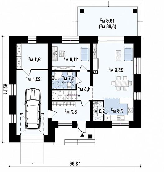 Первый этаж 99,9 м²  дома Zz11k