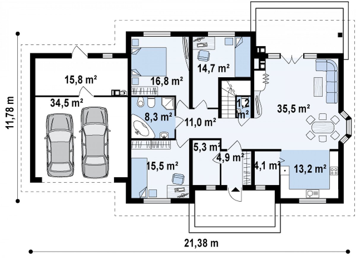 Первый этаж 134,0 (184,4 м²) дома Z10 GL2 STU bk