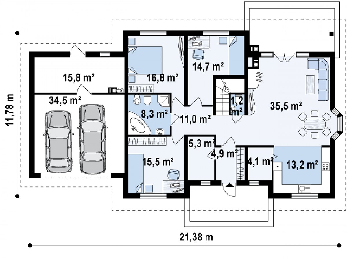 Первый этаж 134,0 (184,4 м²) дома Z10 GL2 stu