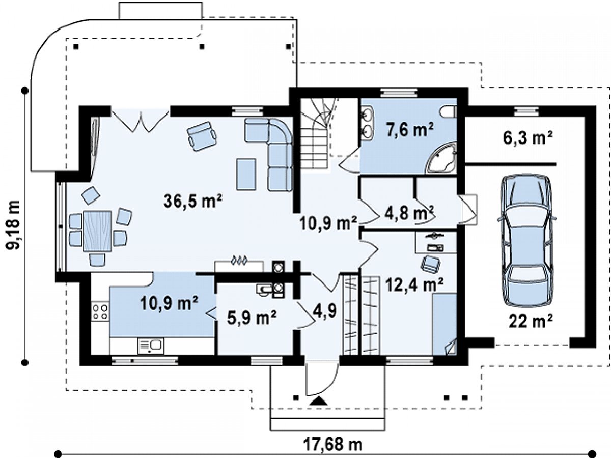 Первый этаж 94,0 (122,4 м²) дома Z103