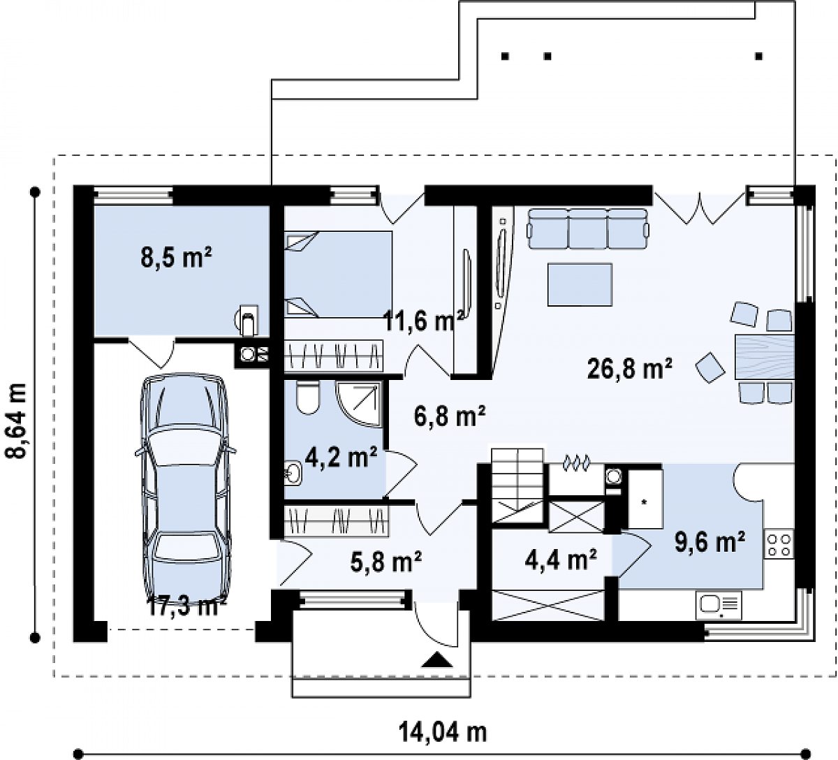 Первый этаж 69,2 (95,0 м²) дома Z122 v2