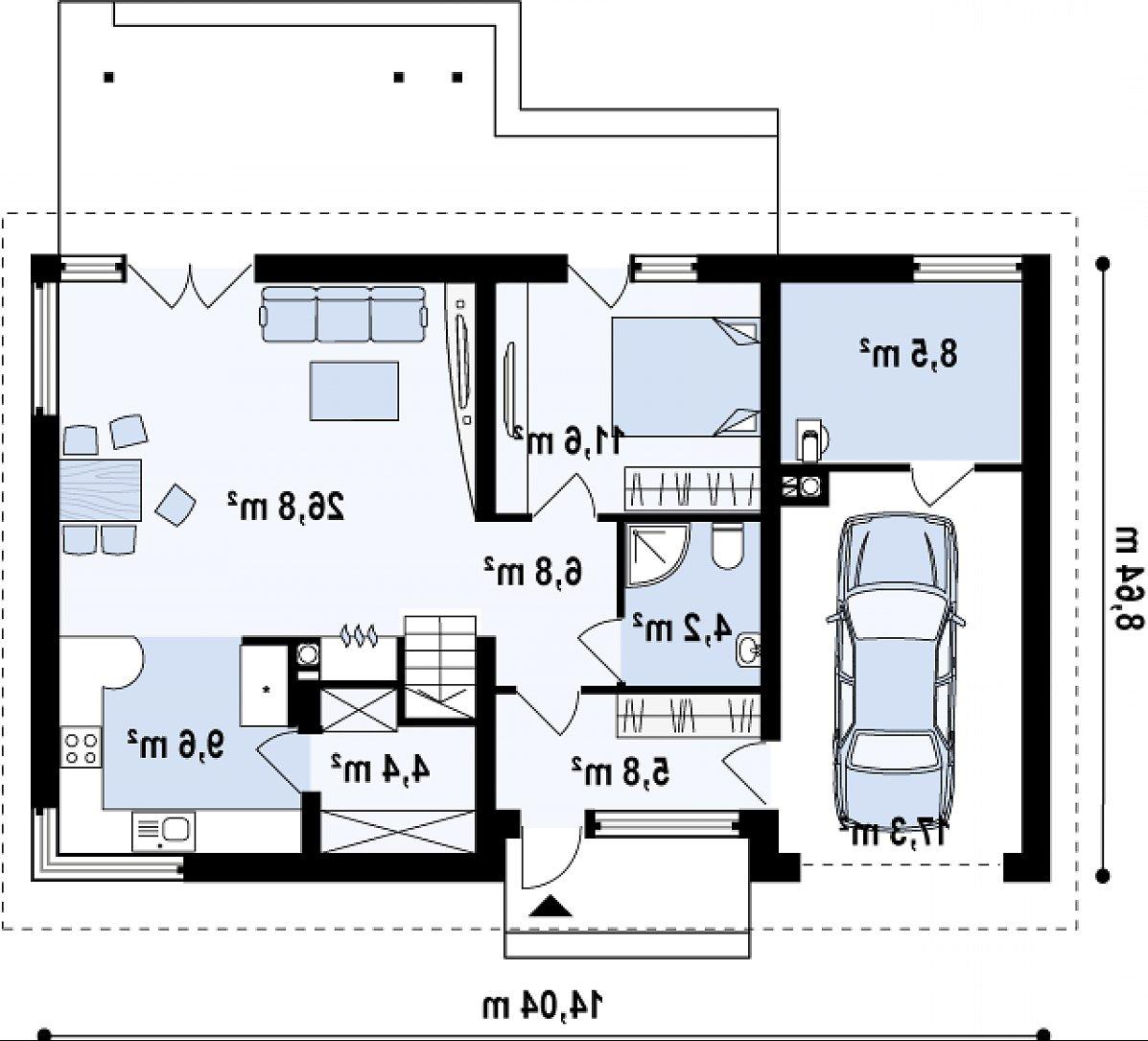 Первый этаж 69,2 (95,0 м²) дома Z122 v2