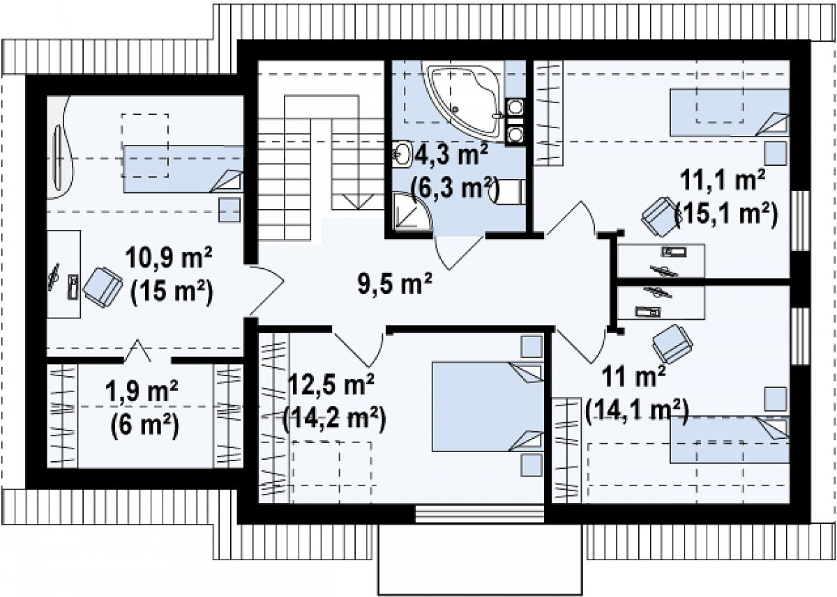 Второй этаж 61,1 (80,2 м²) дома Z126