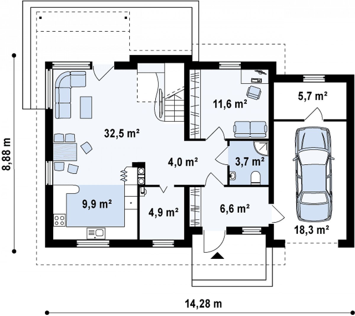 Первый этаж 73,2 (97,2 м²) дома Z127