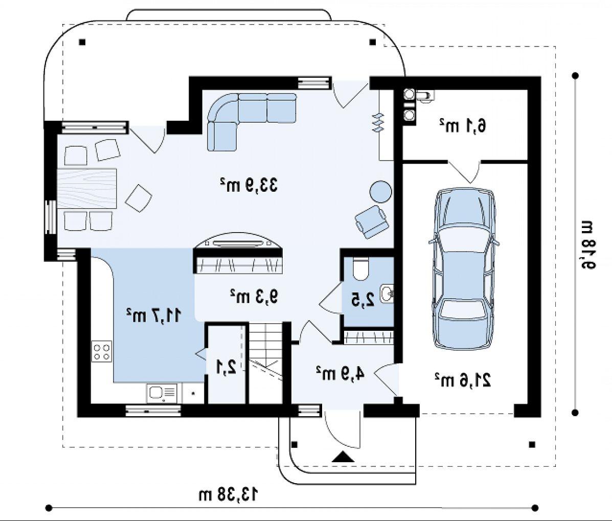 Первый этаж 64,4 (92,1 м²) дома Z129