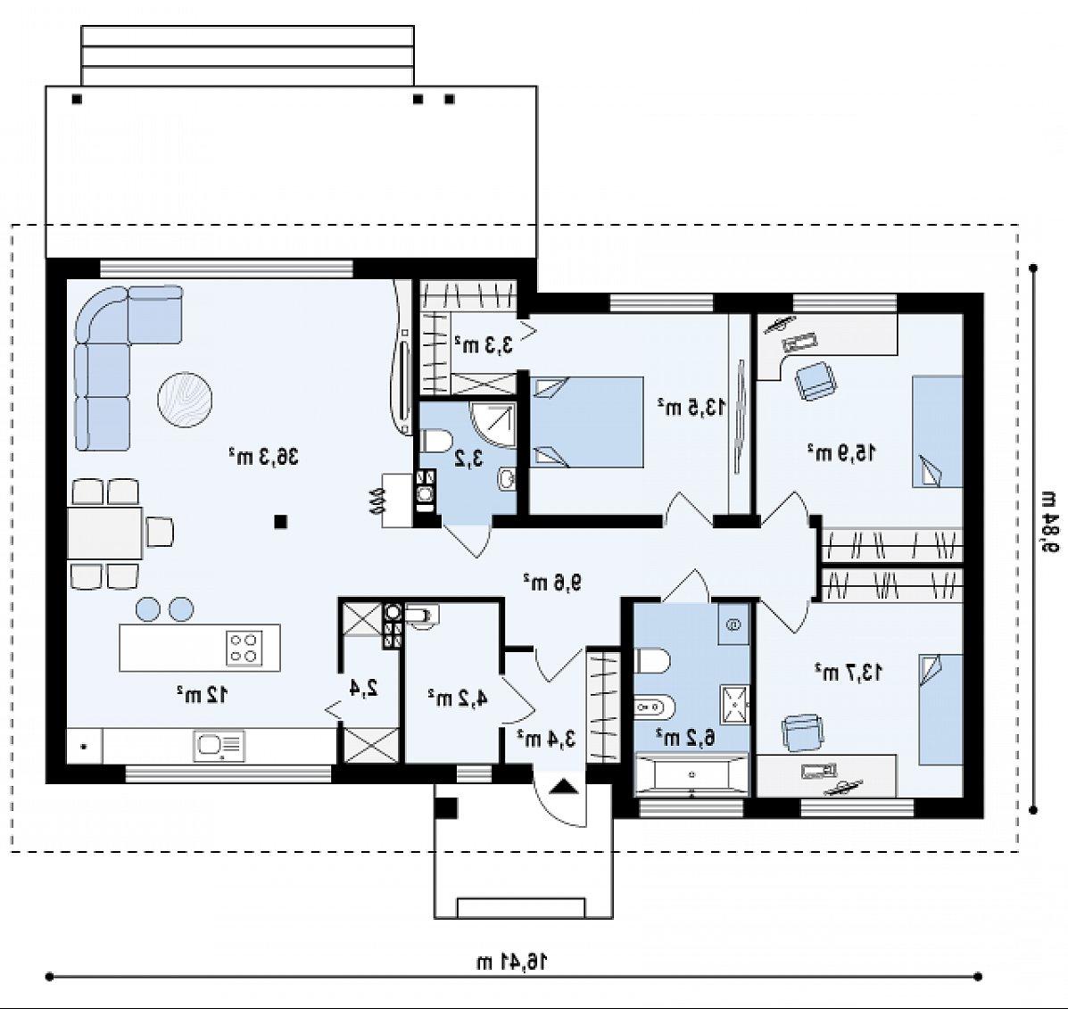 Первый этаж 123,7 м² дома Z140 v1