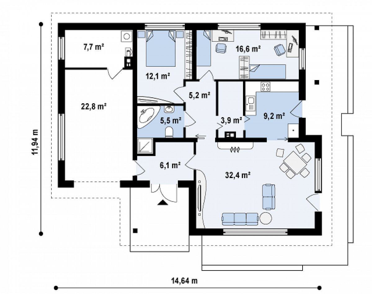 Первый этаж 90,9 (121,9 м²) дома Z141 GL