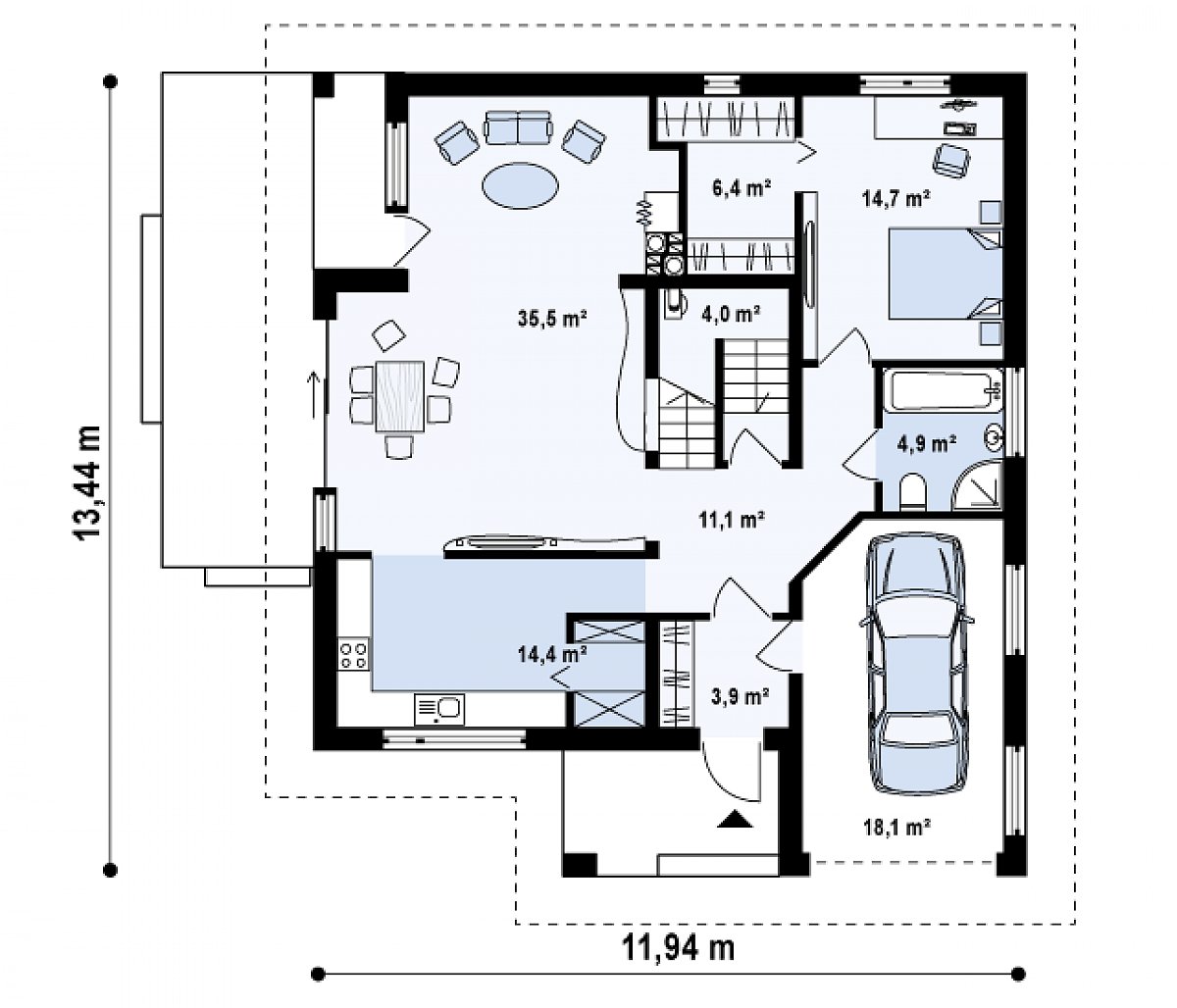 Первый этаж 94,9 (113,0 м²) дома Z143