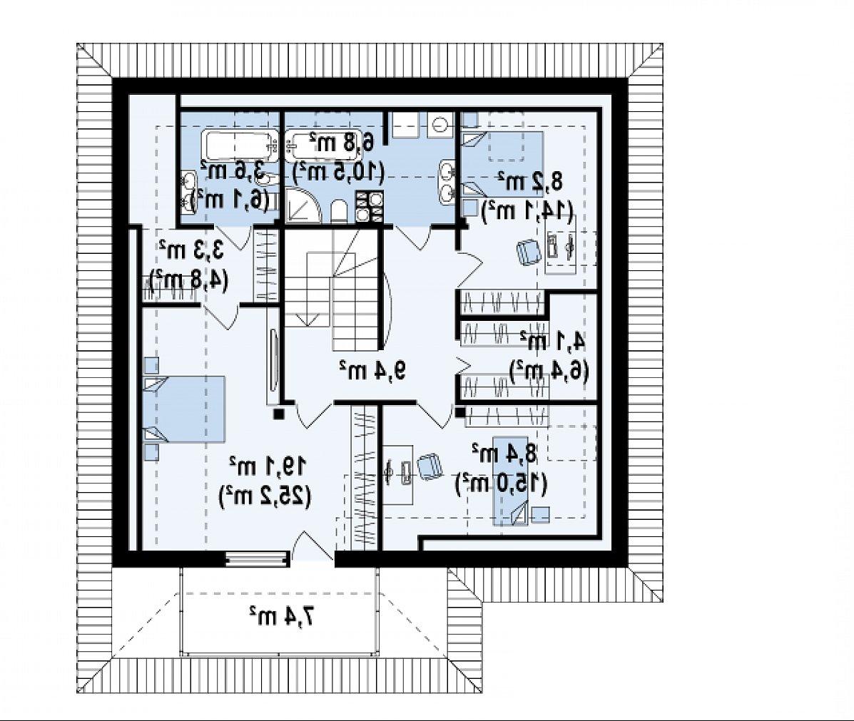Второй этаж 62,8 (91,5 м²) дома Z143