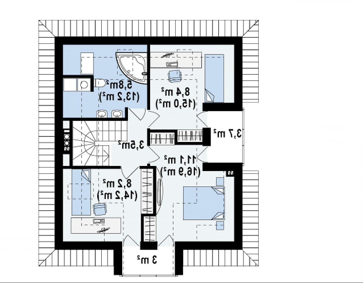 Второй этаж 37,0 (62,9 м²) дома Z145