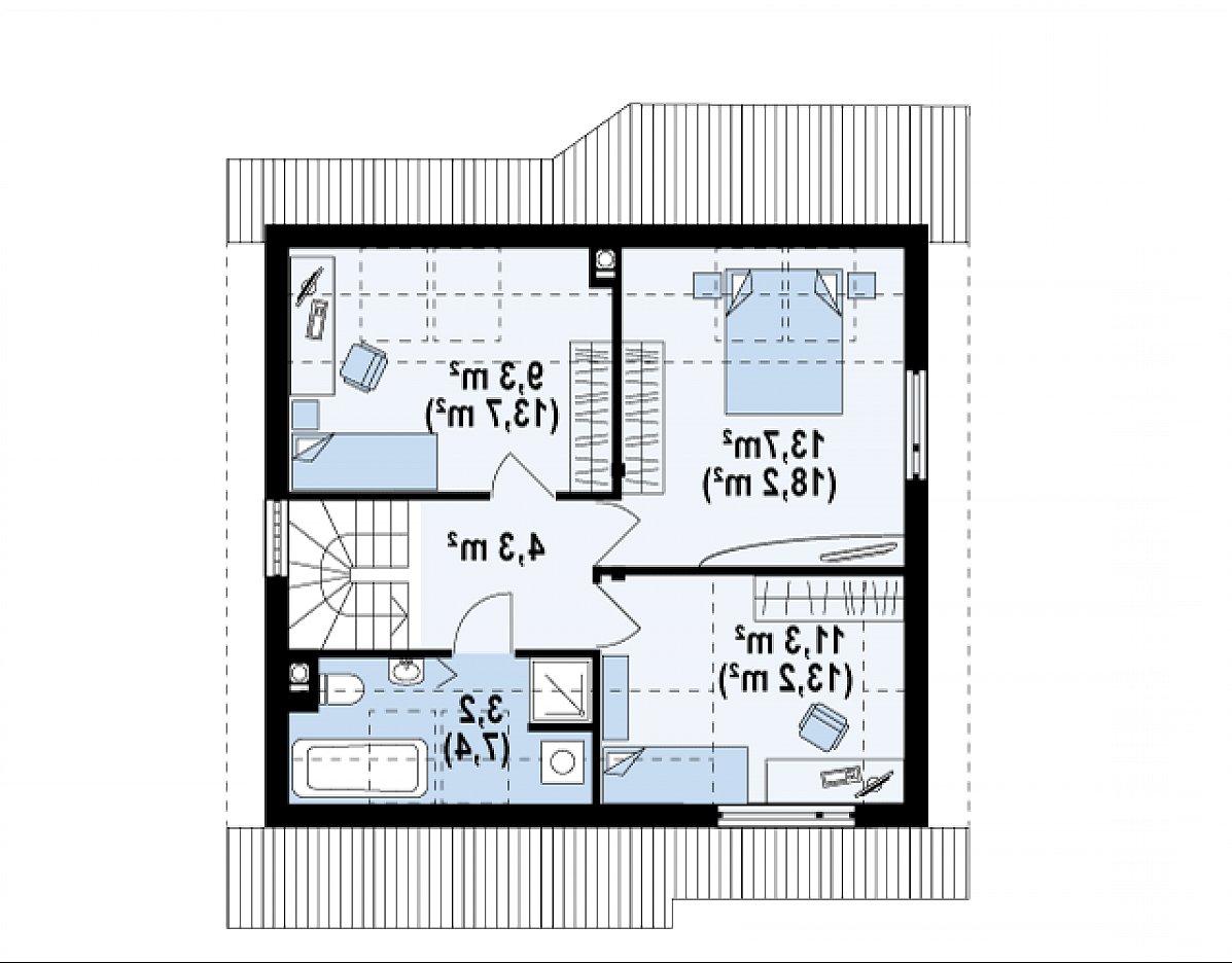 Второй этаж 41,9 (56,8 м²) дома Z146