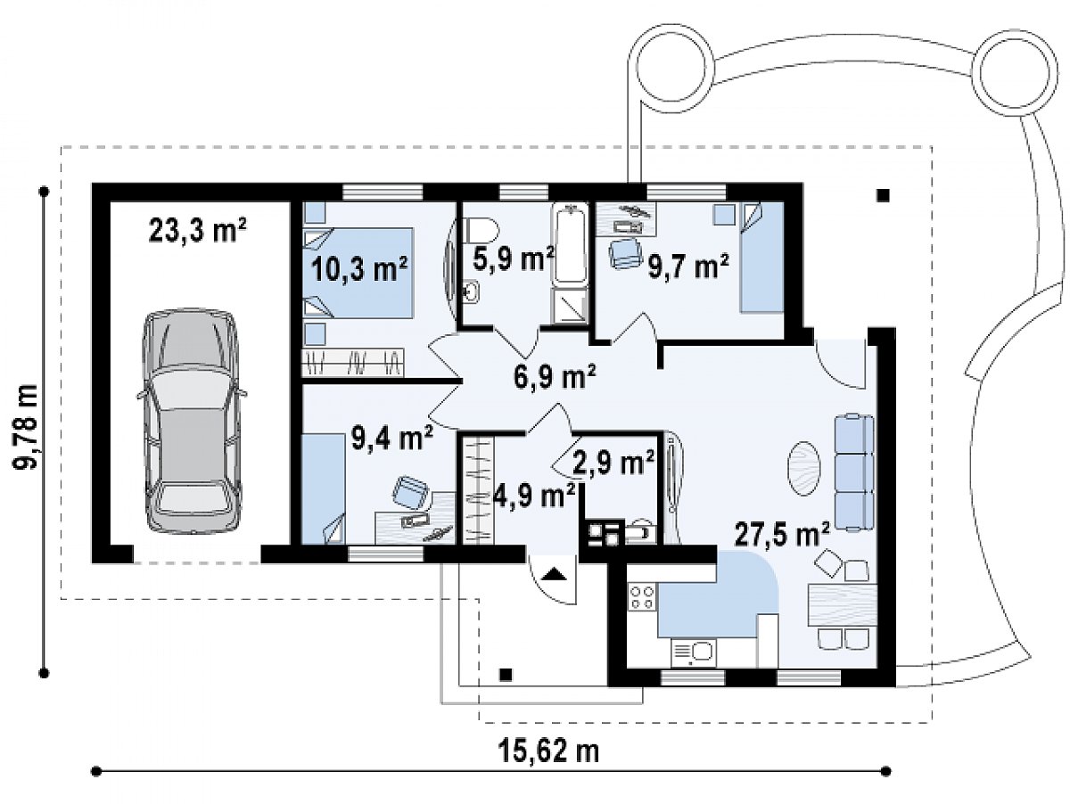 Первый этаж 77,5 (100,8 м²) дома Z15 GL