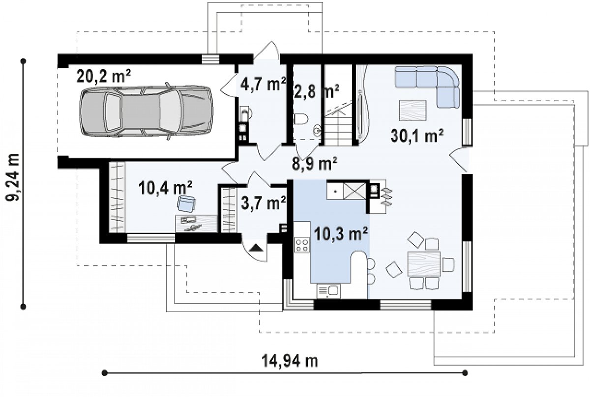 Первый этаж 70,9 (91,1 м²) дома Z150 GL