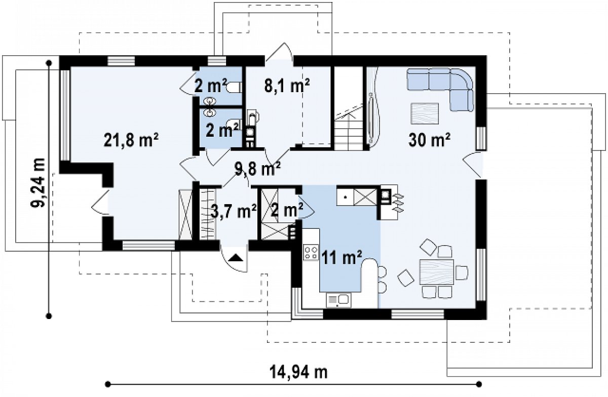 Первый этаж 90,4 м² дома Z150