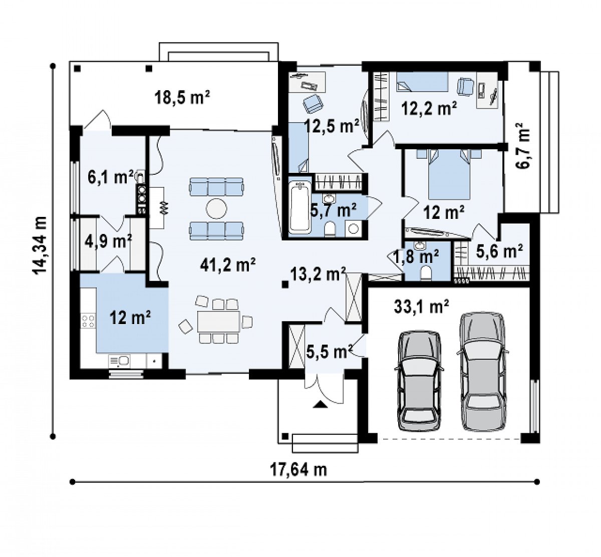 Первый этаж 132,9 (166,0 м²) дома Z152