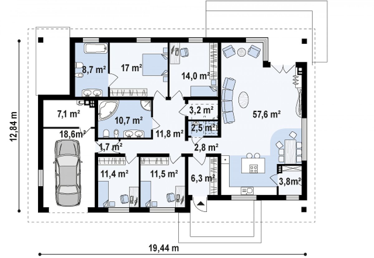 Первый этаж 163,0 (188,7 м²) дома Z153 GL