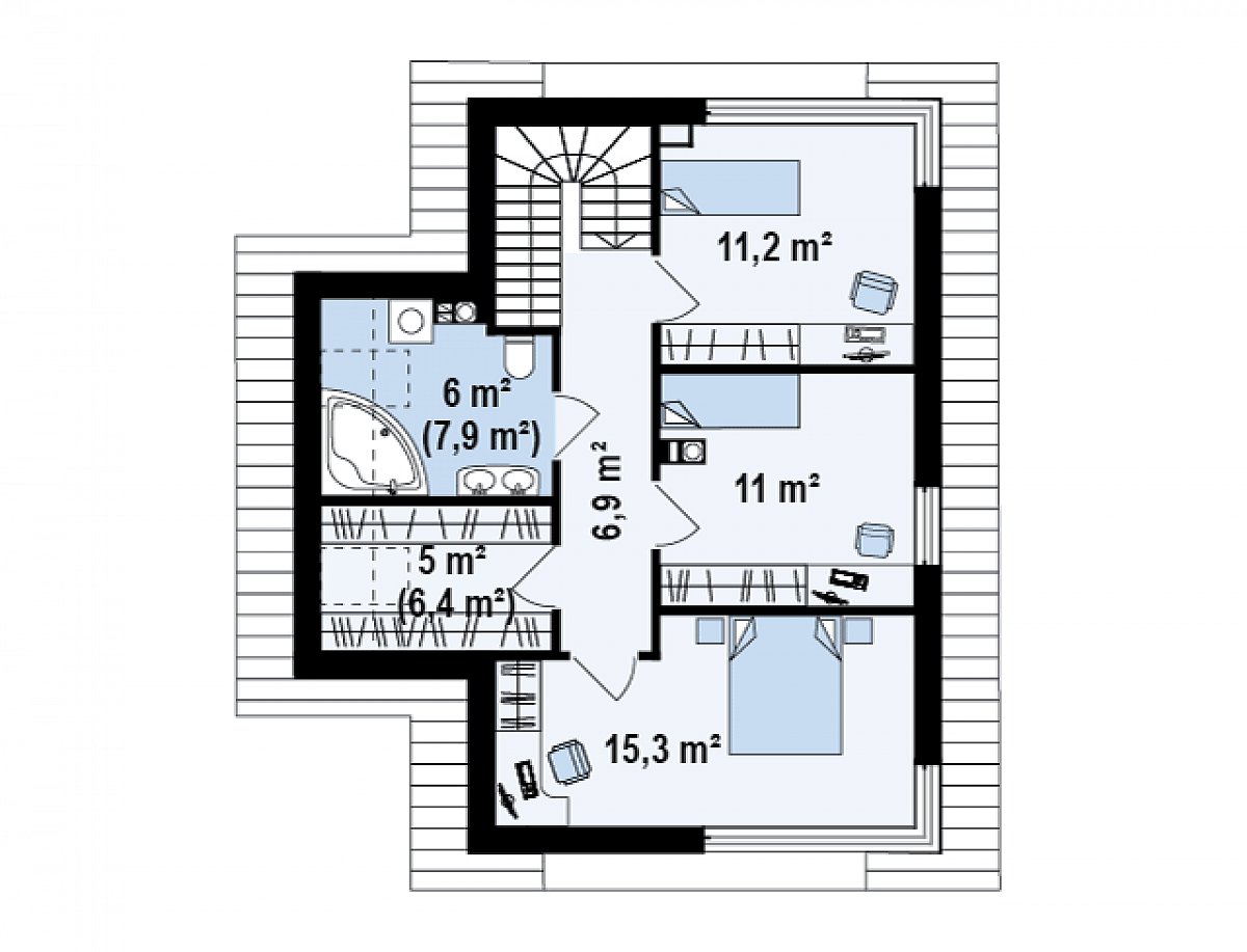 Второй этаж 55,4 (58,7 м²) дома Z155