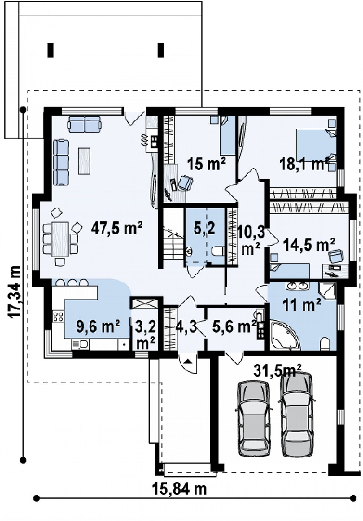 Первый этаж 152,8 (180,8 м²) дома Z158