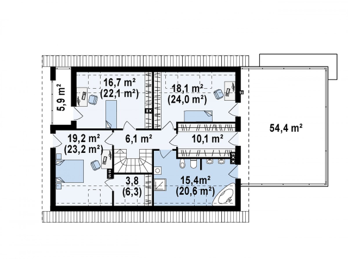 Второй этаж 89,3 (112,4 м²) дома Z161