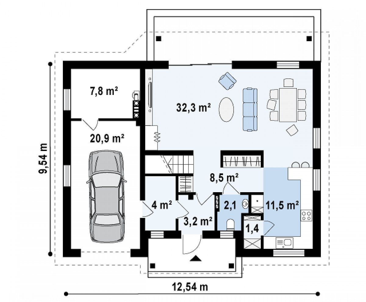 Первый этаж 63,0 (91,7 м²) дома Z164