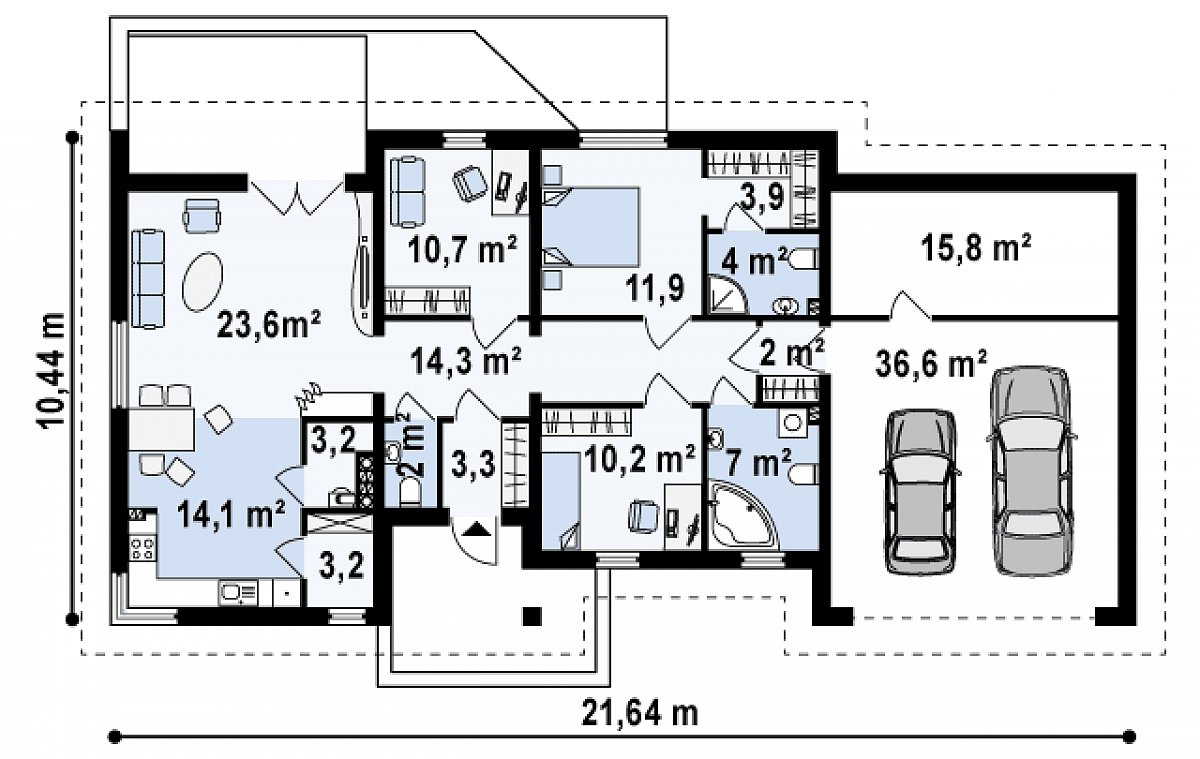 Первый этаж 113,3 (165,6 м²) дома Z167