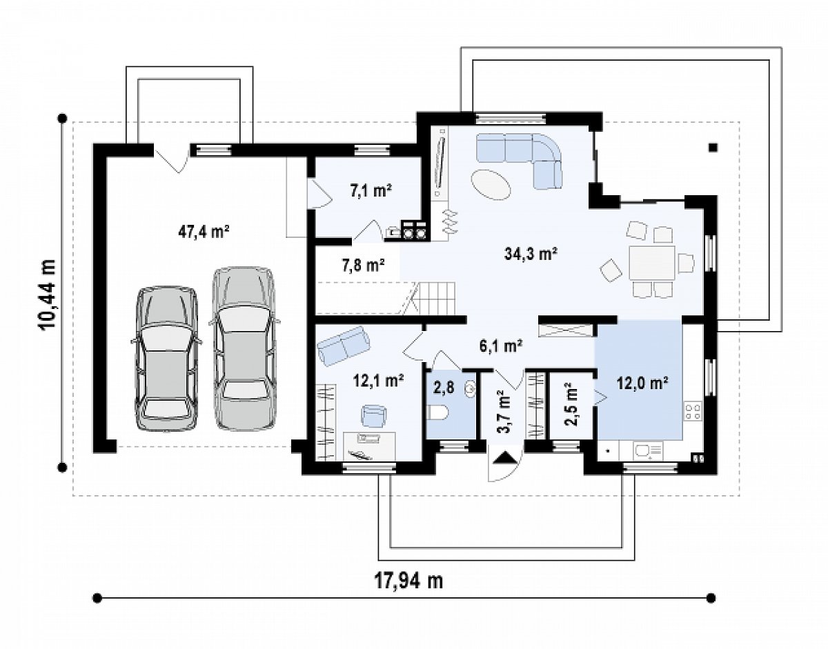 Первый этаж 88,4 (135,8 м²) дома Z171