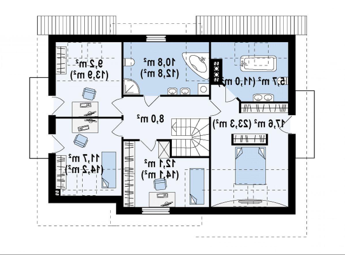 Второй этаж 75,1 (97,2 м²) дома Z172