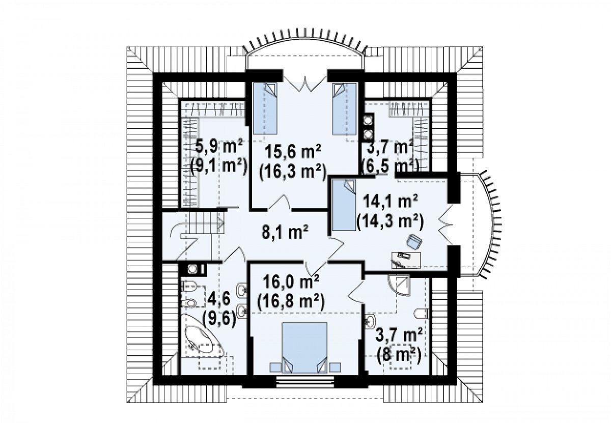 Второй этаж 71,6 (88,6 м²) дома Z18 dk