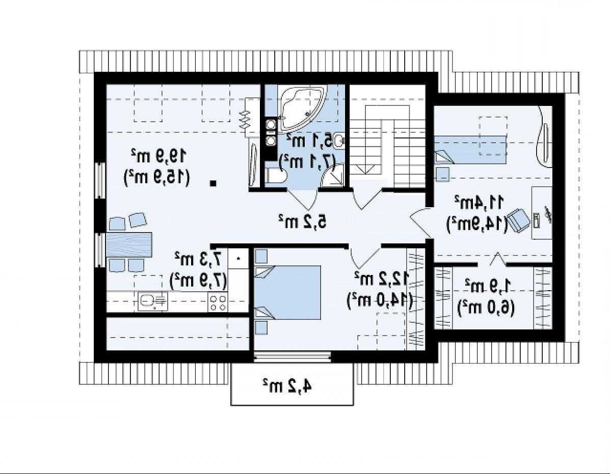 Второй этаж 58,9 (74,9 м²) дома Z192