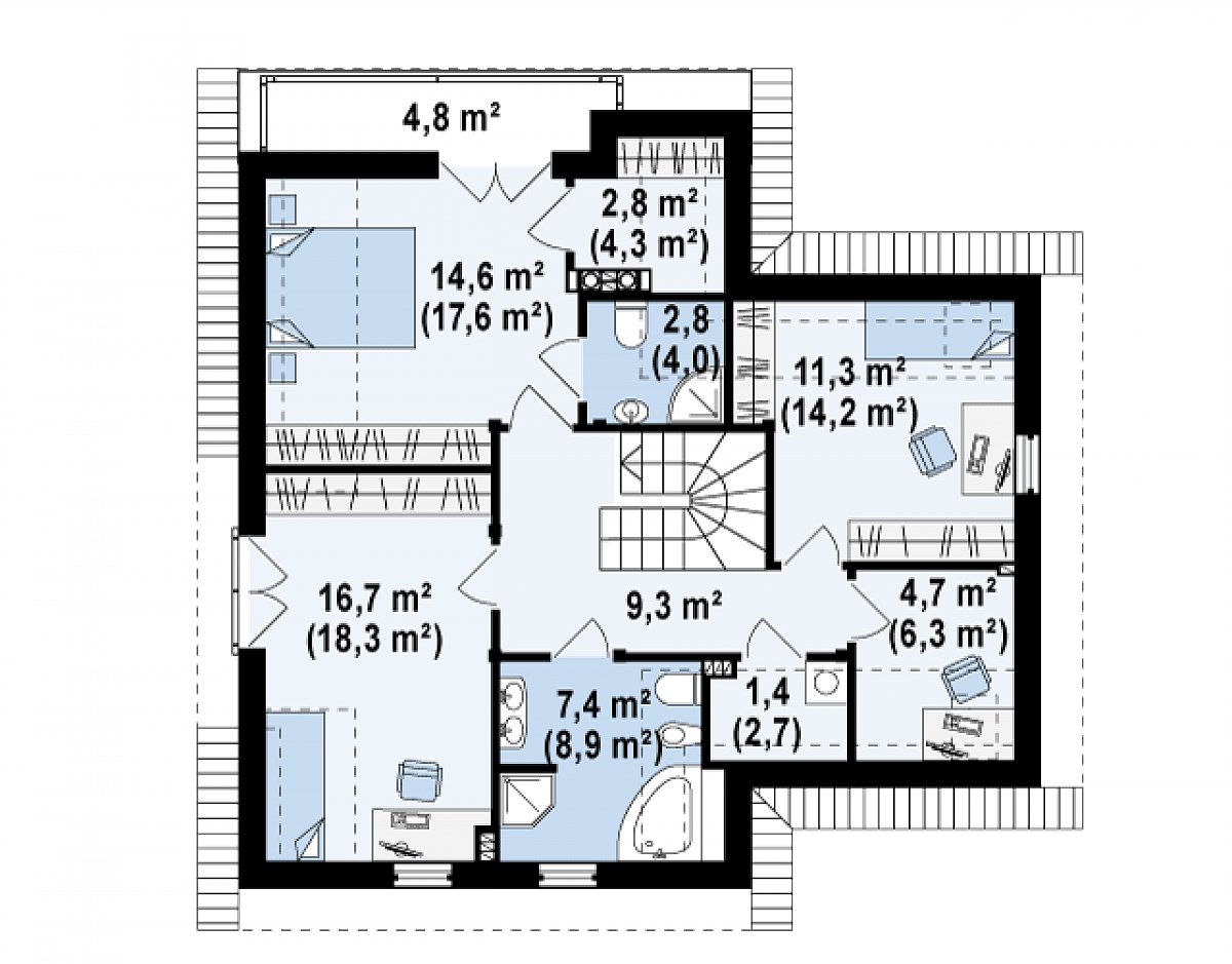 Второй этаж 70,9 (85,3 м²) дома Z197