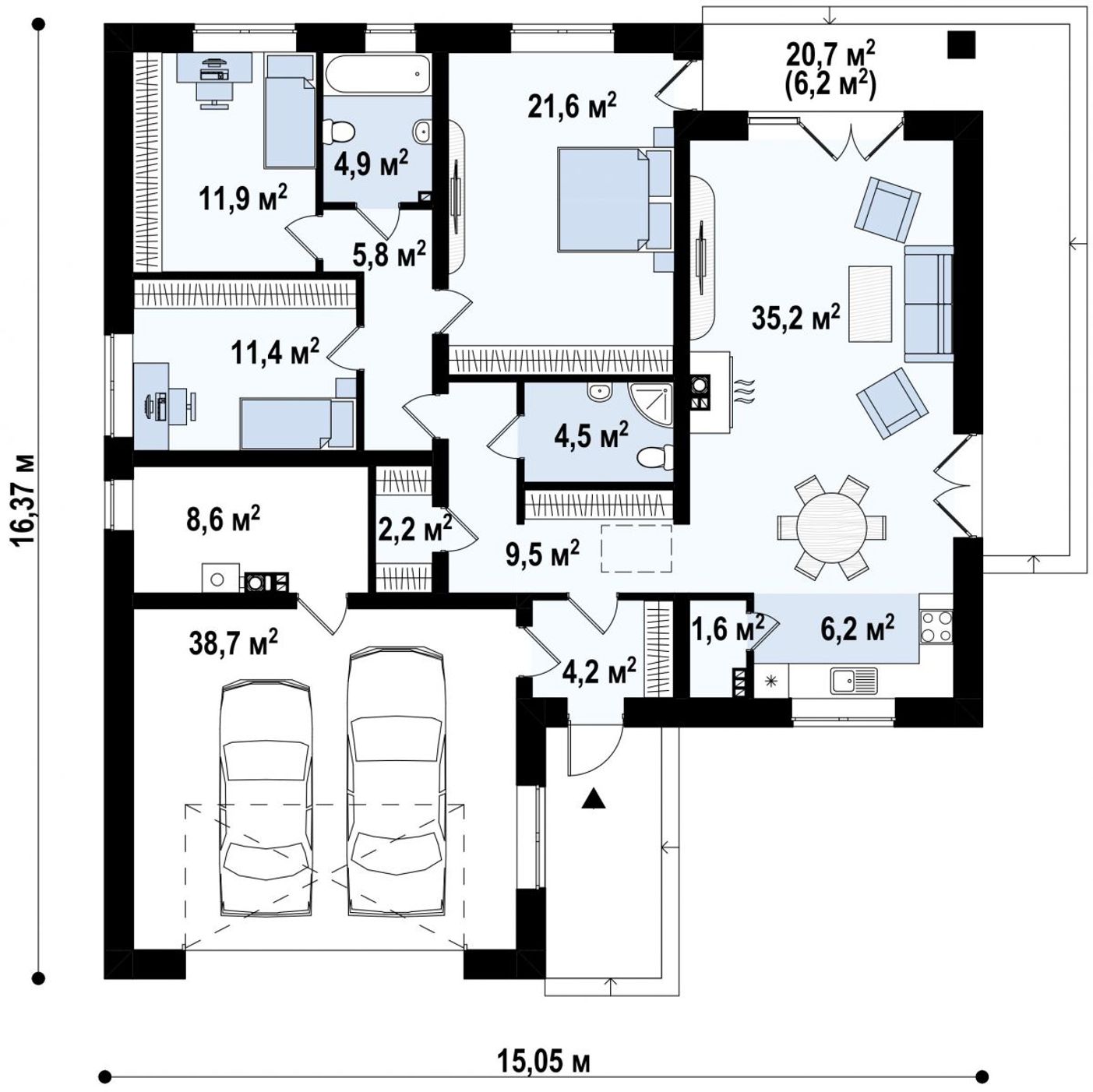 1-ЫЙ ЭТАЖ 166,3 / 172,5 m² дома Z203