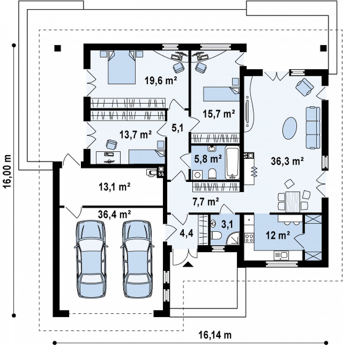 Первый этаж 123,3 (172,8 м²) дома Z209