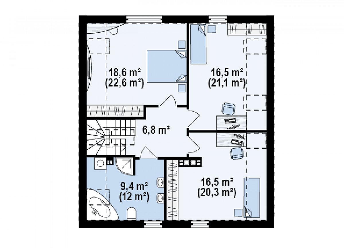Второй этаж 67,8 (82,8 м²) дома Z218