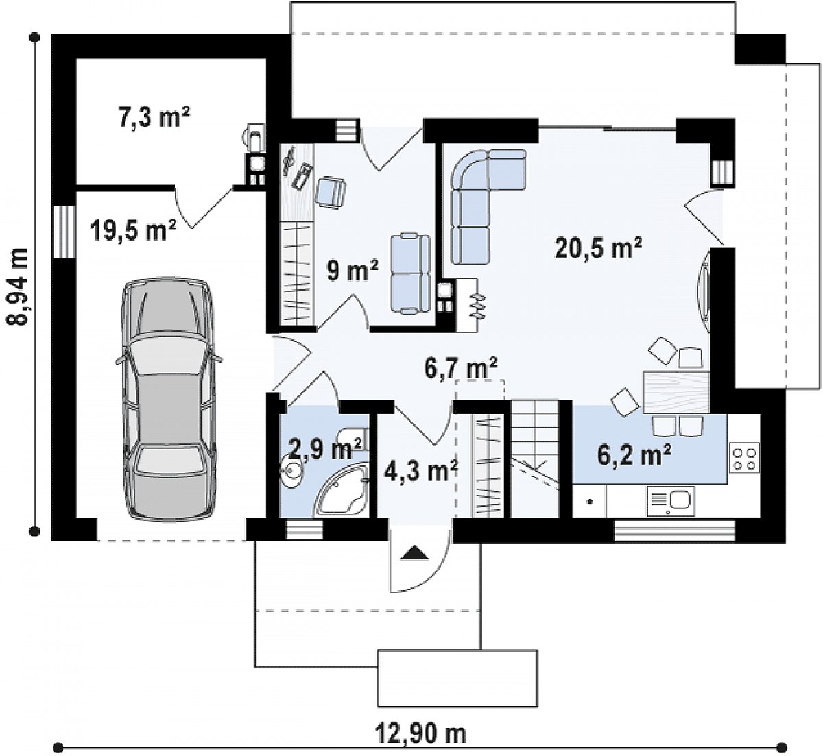 Первый этаж 49,5 (76,4 м²) дома Z222