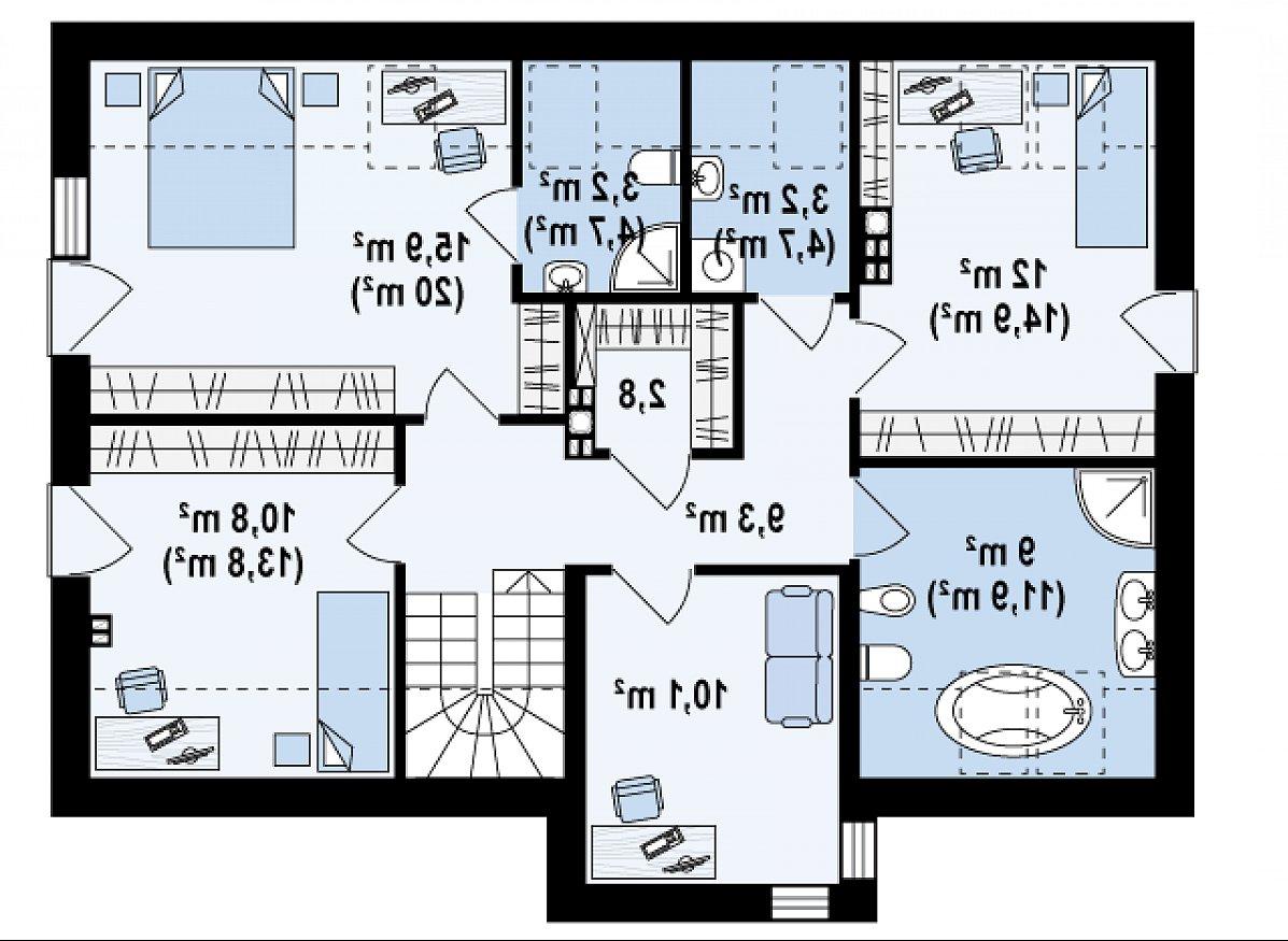 Второй этаж 76,3 (92,2 м²) дома Z222