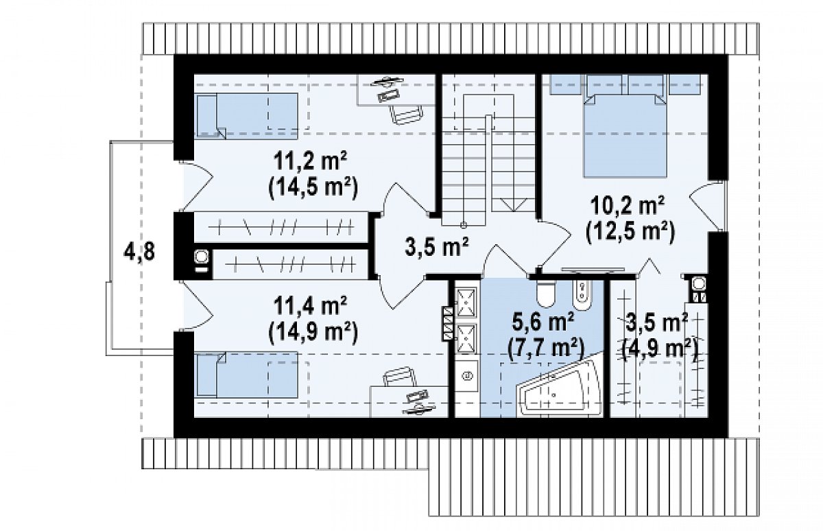 Второй этаж 45,4 (58,0 м²) дома Z225