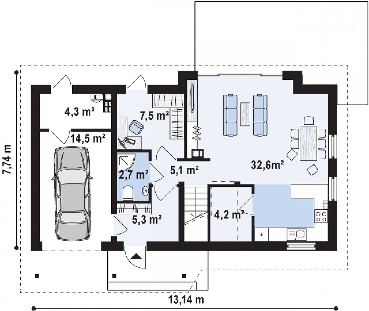 Первый этаж 57,4 (76,2 м²) дома Z226
