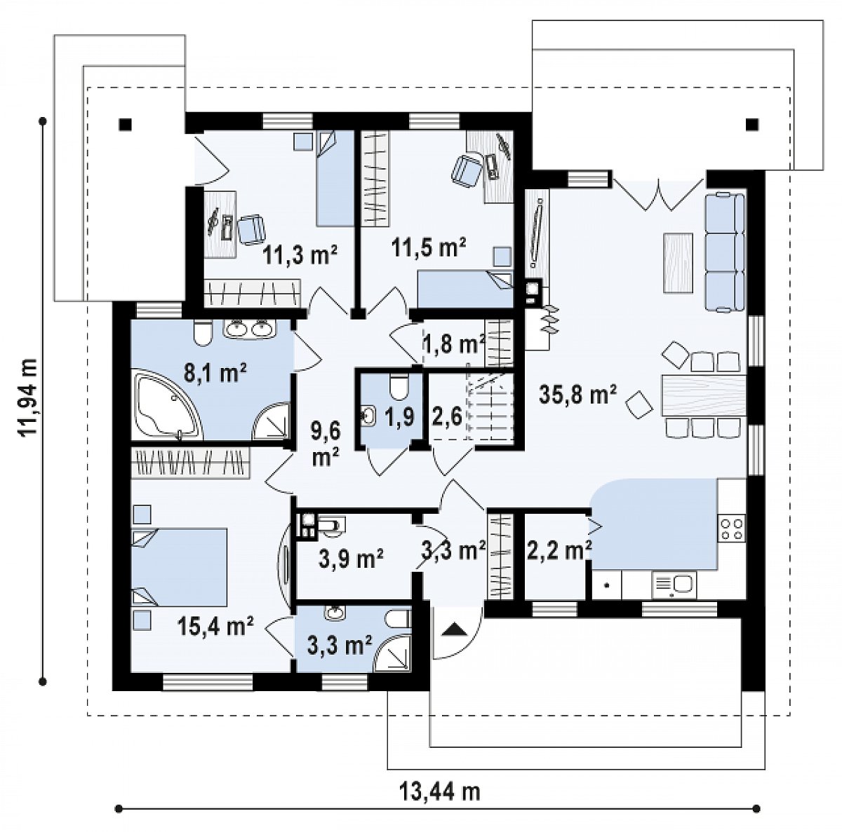 Первый этаж 110,7 м² дома Z230