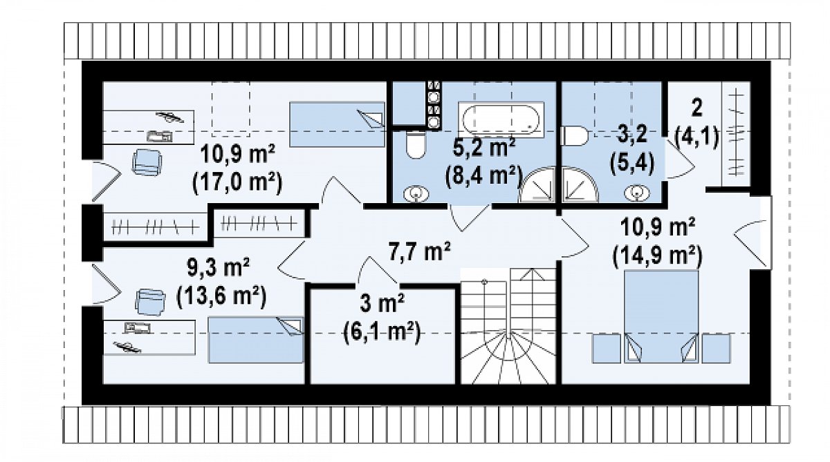 Второй этаж 52,4 (77,4 м²) дома Z232