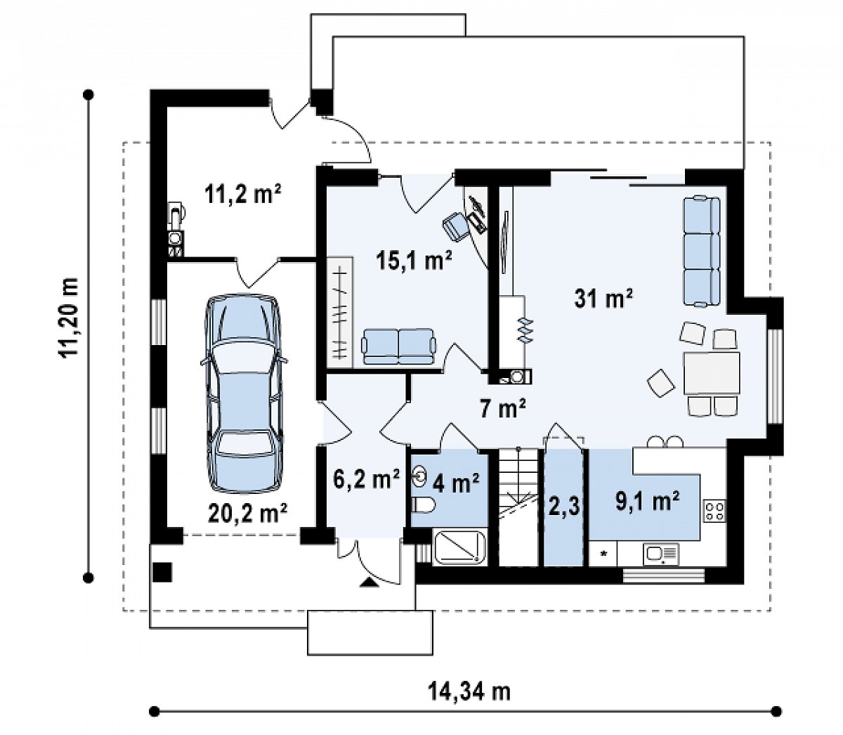 Первый этаж 74,7 (106,1 м²) дома Z239