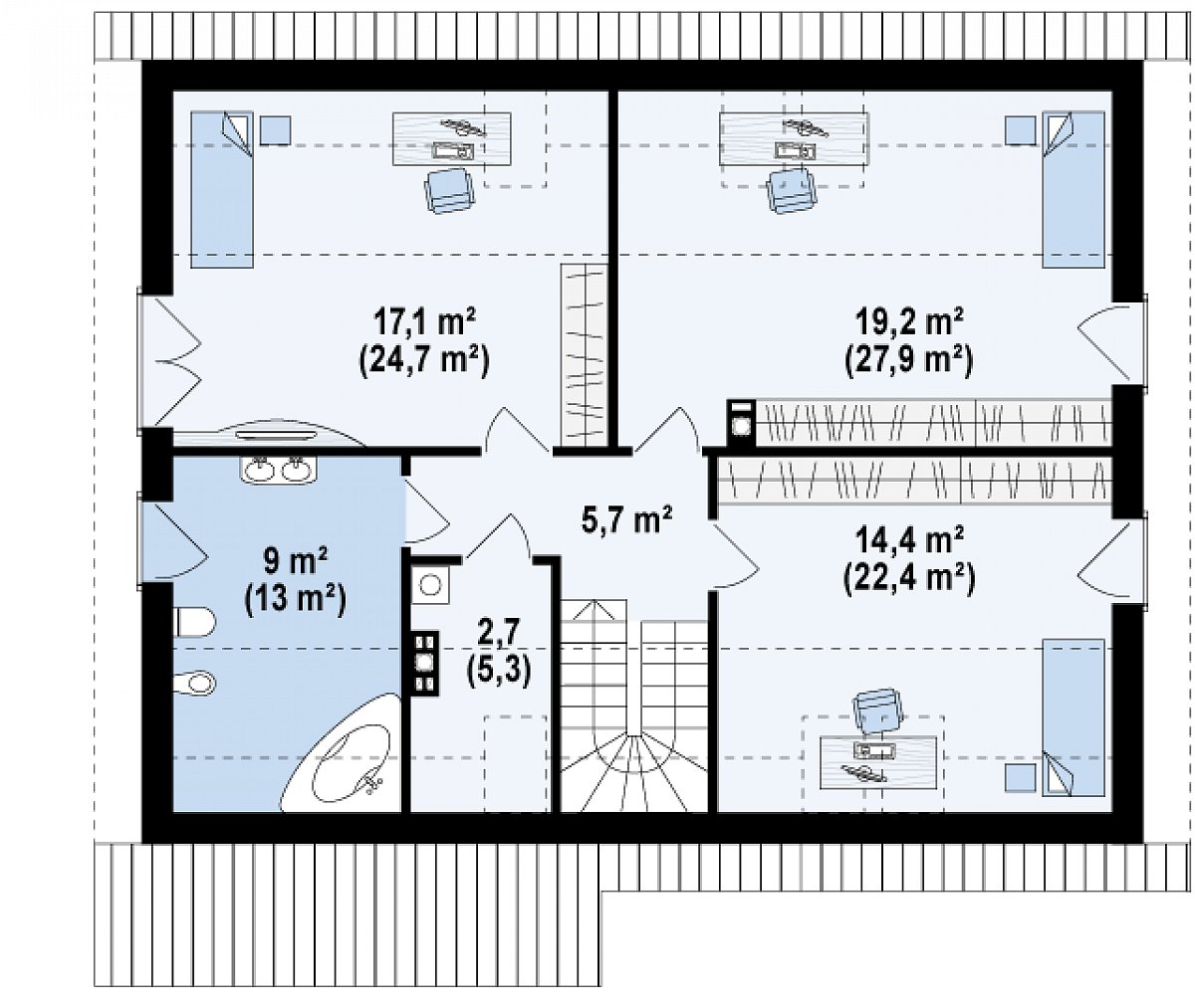 Второй этаж 76,8 (99,0 м²) дома Z261 v1
