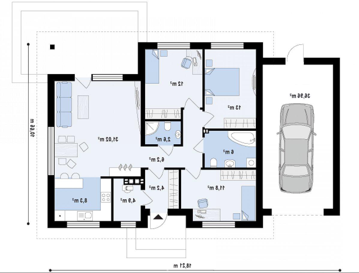 Первый этаж 100,0 (128,9 м²) дома Z273 a L GL