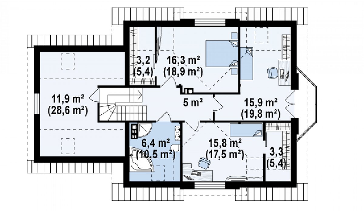 Второй этаж 80,0 (113,3 м²) дома Z28 GL