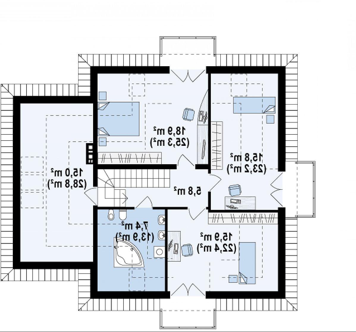 Второй этаж 63,8 (90,7 м²) дома Z283