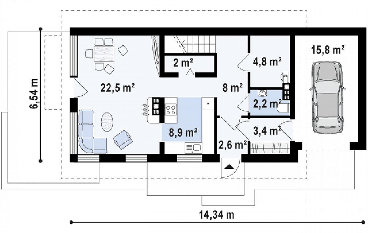 Первый этаж 54,4 (70,2 м²) дома Z298