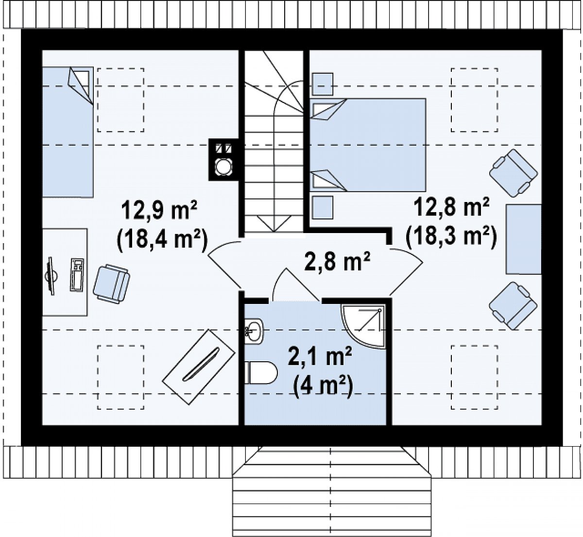 Второй этаж 30,2 (58,6 м²) дома Z32